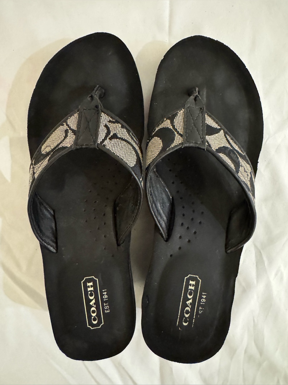 Coach Black Signature-Print Women's Thong Sandals